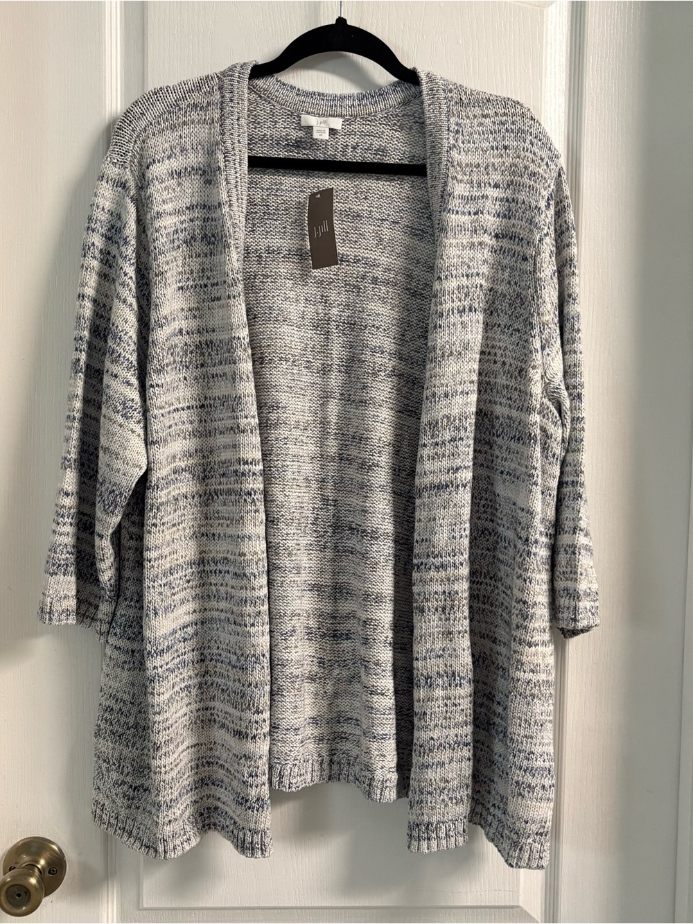 J. Jill Marled Light Gray and Navy Open-Front Cardigan